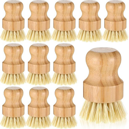 12 Pack Bamboo Dish Scrub Brushes Wooden Scrubbers Set Kitchen Palm Pot Brush Natural Bristle Dish Dishwashing Scrubber for Cleaning Vegetables Pots Pans Sinks Woks