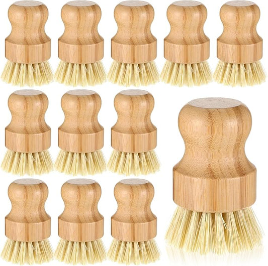 12 Pack Bamboo Dish Scrub Brushes Wooden Scrubbers Set Kitchen Palm Pot Brush Natural Bristle Dish Dishwashing Scrubber for Cleaning Vegetables Pots Pans Sinks Woks