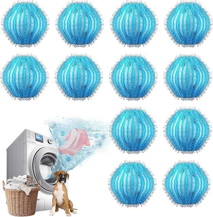 12Pcs Pet Hair Remover for Laundry - 2 inch Large Ball Lint Traps for Washing/Dryer Machine,Effective Cat Dog Laundry Pet Hair Catcher for Clothes,Sheets,Towels,Not Damage Fabric