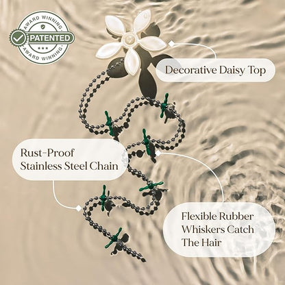 DrainWig Shower Drain Hair Catcher – Disposable Bathroom Hair Trap, Easy to Install in Shower Drain Cover, Helps Prevent Clogs – As Seen on Shark Tank – White Flower (4-Pack)