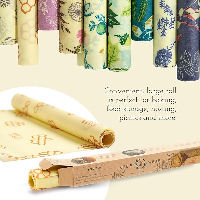 Bee's Wrap Beeswax Wraps for Food - Cut to Size 14x52" Beeswax Wrap Roll - Plastic Free Made in USA Reusable Natural Food Wrap - Fresh Fruit