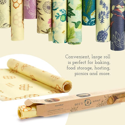 Bee's Wrap Beeswax Wraps for Food - Cut to Size 14x52" Beeswax Wrap Roll - Plastic Free Made in USA Reusable Natural Food Wrap - Ocean