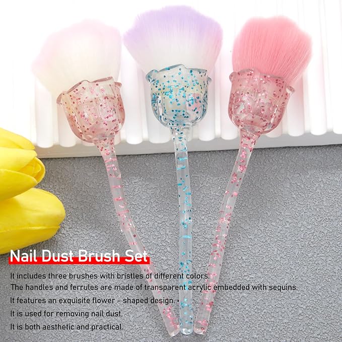3pcs Dust Brush for Acrylic Nails Large Powder Brush Makeup Brush Nail Duster Brush Acrylic Nail Brush Cleaner Nail Art Brushes Manicure Brush for Cleaning Nail Art Tools