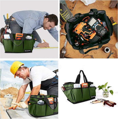 Housolution Gardening Tote Bag, Deluxe Garden Tool Storage Bag and Home Organizer with Pockets, Wear-resistant & Reusable, 12 Inch, Dark Green