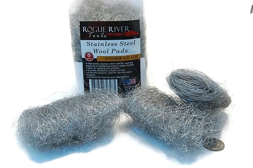 434 Stainless Steel Wool (8 pad Pack) - COARSE Grade - by Rogue River Tools. Made in USA, Oil Free, Won’t Rust. Choose from All Grades!