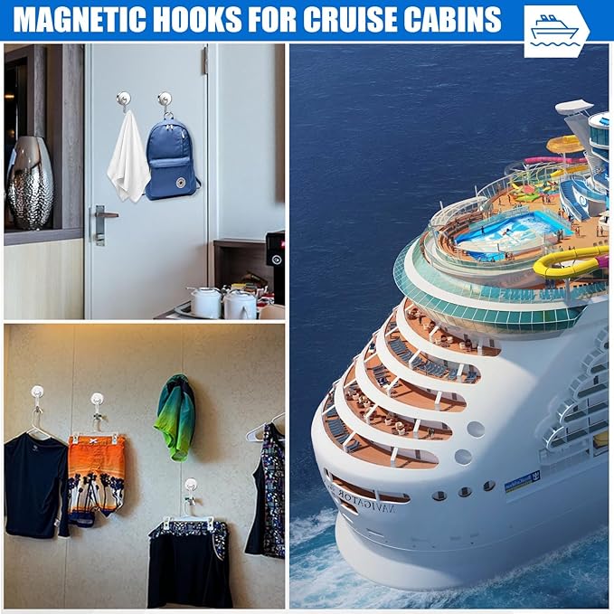 LOVIMAG Hooks, 120lbs+ Magnetic Magnet Hook 2025 Cruise Cabin Ship Essentials Heavy Duty Strong Refrigerator Fridge Hanging for Classroom Beach Vacation Kitchen Grills Home Mug Hanger (8 Pack), Silver