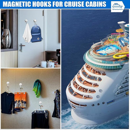 LOVIMAG Hooks, 120lbs+ Magnetic Magnet Hook 2025 Cruise Cabin Ship Essentials Heavy Duty Strong Refrigerator Fridge Hanging for Classroom Beach Vacation Kitchen Grills Home Mug Hanger (8 Pack), Silver