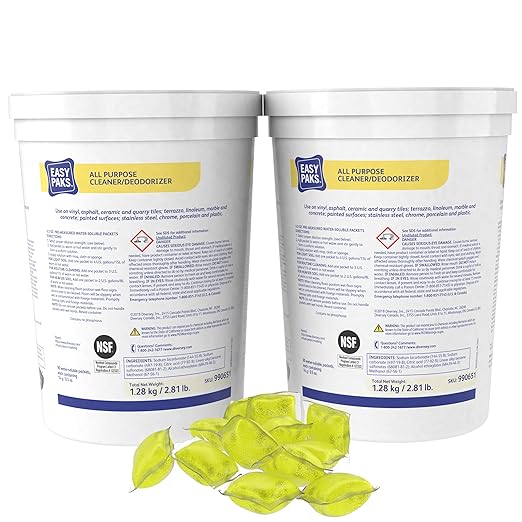Diversey 990651 Easy Paks All Purpose Cleaner & Deodorizer, Water Soluble Paks make Effervescent Solution with Lemon Scent, Yellow, 90-Paks, 1 Tub (Pack of 2)