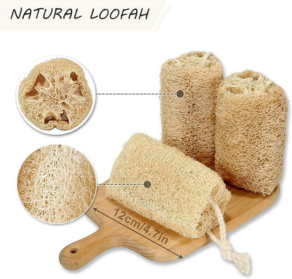 Natural Loofah Sponge Organic Loofa Set 6 Pack,Exfoliating Body Scrubber Shower Luffa Men and Women for Bath Cleaning Skin Back and Face Eco Tool