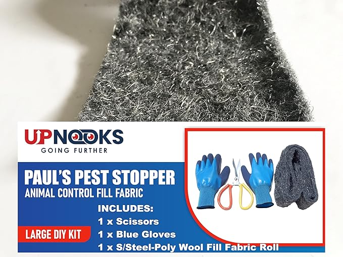 Fill Fabric Rust Proof Stainless Steel Wool Poly Fiber, Large DIY Kit, 1 4in. x 5ft. Roll, Quality Gloves, and Quality Scissors Fill Gaps/Holes
