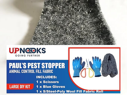 Fill Fabric Rust Proof Stainless Steel Wool Poly Fiber, Large DIY Kit, 1 4in. x 5ft. Roll, Quality Gloves, and Quality Scissors Fill Gaps/Holes