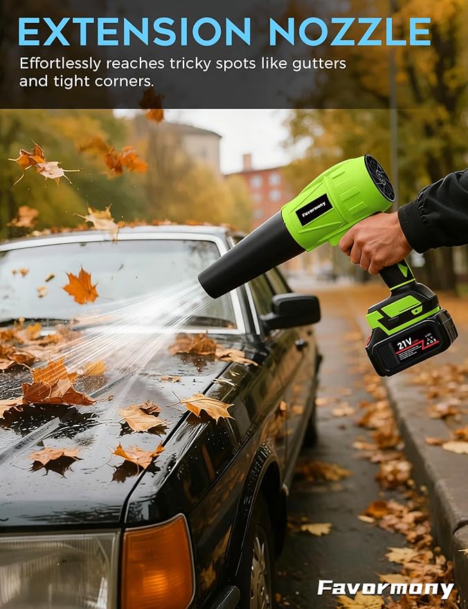 Hand held Blower, 600,000 RPM Electric Leaf Blower Cordless with 2×4.0Ah Batteries and Charger for 40 Minutes Use, Portable Blowers for Lawn Care, Car Blow Dryer with Extended Nozzle (Green)