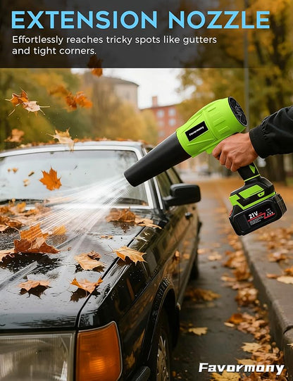 Hand held Blower, 600,000 RPM Electric Leaf Blower Cordless with 2×4.0Ah Batteries and Charger for 40 Minutes Use, Portable Blowers for Lawn Care, Car Blow Dryer with Extended Nozzle (Green)