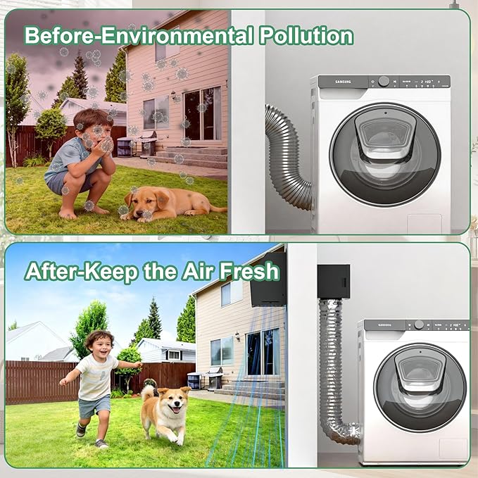 Metal Indoor Dryer Vent Lint Trap Box, 4" Secondary Dryer Lint Catcher Kit with 5FT Hose & Stainless Steel Clamps, Easy to Install for Electric Clothes Dryer, 90-degree Dryer Vent Filter (Black)
