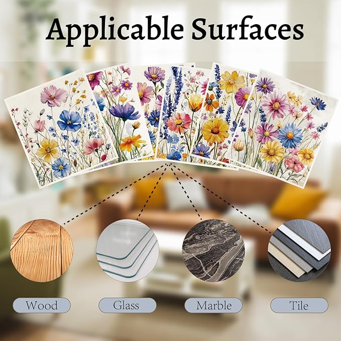6Pcs 6 Styles Floral Dish Cloths Swedish Kitchen Dishcloths Reusable Wash Towels Soft Washable Rectangle Cellulose Sponge Vintage Colorful Wildflower Mixed Pattern for Kitchen Cleaning