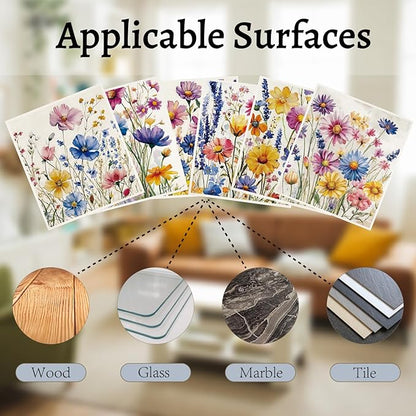 6Pcs 6 Styles Floral Dish Cloths Swedish Kitchen Dishcloths Reusable Wash Towels Soft Washable Rectangle Cellulose Sponge Vintage Colorful Wildflower Mixed Pattern for Kitchen Cleaning