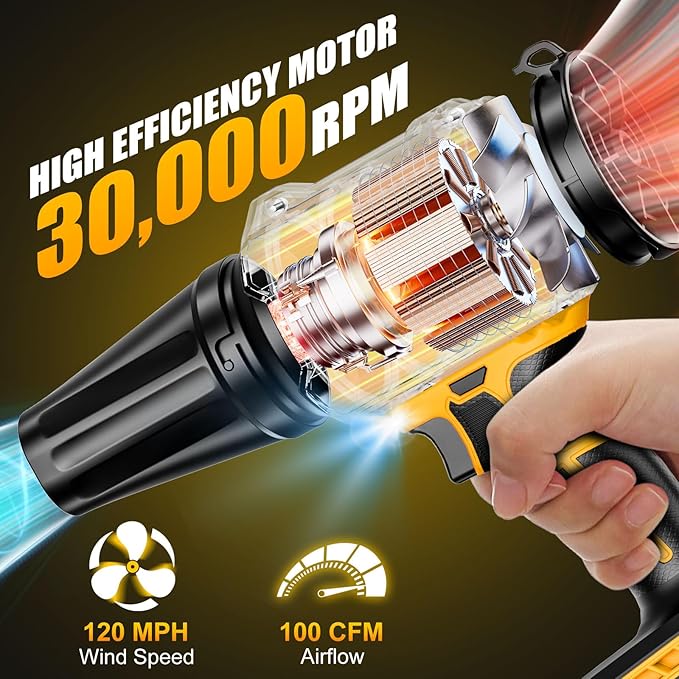 Cordless Leaf Blower Compatible for Dewalt 20V Battery - Brushed Motor(Tool Only), 30,000 RPM Variable Speed Mini Garden Blowers with LED + 2 Nozzles, for Leaves, Dust, Driveway, Patio, Lawn, Deck