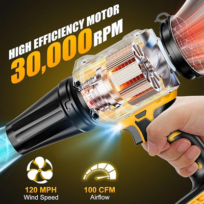 Cordless Leaf Blower Compatible for Dewalt 20V Battery - Brushed Motor(Tool Only), 30,000 RPM Variable Speed Mini Garden Blowers with LED + 2 Nozzles, for Leaves, Dust, Driveway, Patio, Lawn, Deck
