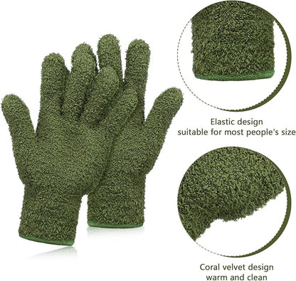 Patelai 2 Pairs Microfiber Gloves for plants Dusting Cleaning Glove Mittens House Cars Blinds Dusting(Olive Drab, Grass Green,Large)