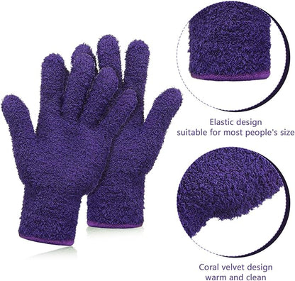Patelai 2 Pairs Microfiber Gloves for plants Dusting Cleaning Glove Mittens House Cars Blinds Dusting(Dark Purple, Violet,Large)