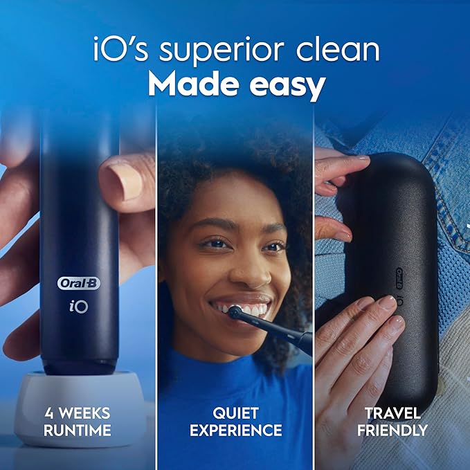 Oral-B Rechargeable Electric Toothbrush, iO Limited Simple Clean, 3 Cleaning Modes, Automatic Pressure Sensor to Protect Gums, Travel Case, Night Black (Pack of 3)