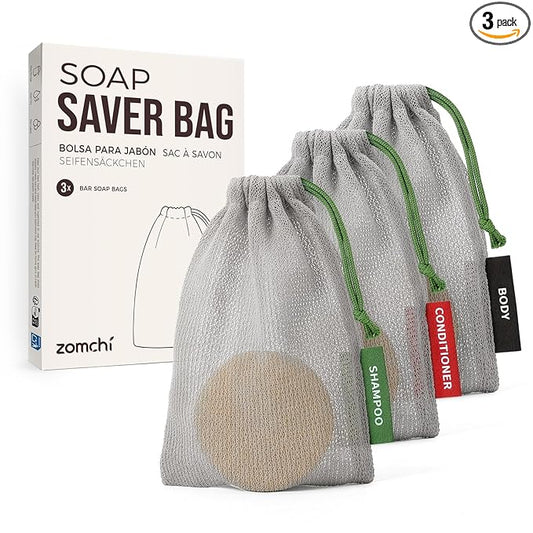 ZOMCHI Mesh Soap Saver Bags, Soap Holder Pouch for Shower, Body & Shampoo Bars, Travel Pouch Bag with Hanging Loop (3 Pack, Gray)