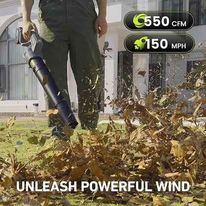Taskstar Leaf Blower Cordless, Swivel Head Design, 550 CFM Electric Blower w/2 Pcs 4.0 Ah Battery & Charger, Lightweight 3.7 Lbs Handheld Mini Leaf Blower, 5-Speed Blowers for Lawn Care Car Patio Yard