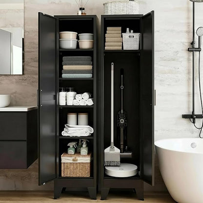 67" H Broom Closet Storage Cabinet,Mop Closet,Metal Narrow Bathroom Cabinet,Utility Cleaning Cabinets