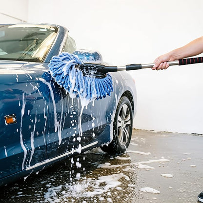 35" Car Wash Mop with Long Handle - Lightweight Microfiber Chenille Car Cleaning Brush - Telescopic & Detachable Car Wash Brush with Washable Head, Scratch-Free Cleaning Tool for Car, SUV, RV, Truck