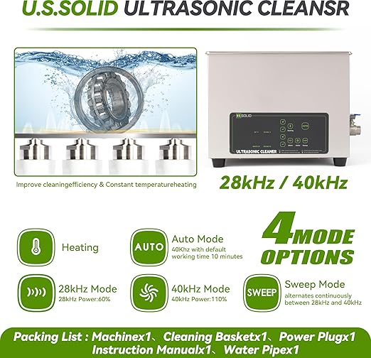 U.S. Solid 22L Ultrasonic Cleaner - 28/40kHz Dual-Frequency Digital Ultrasonic Cleaning Machine with Heater, Timer, and Degas Function