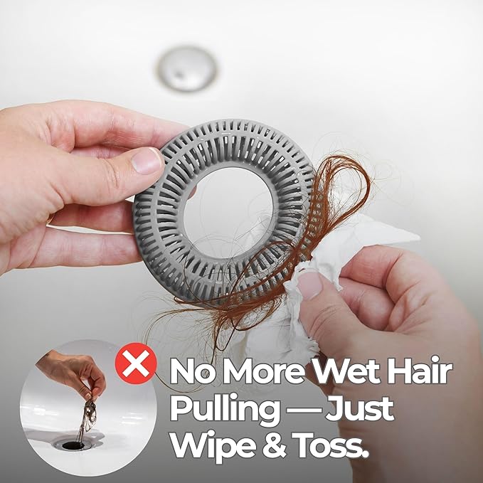 Hair Catcher for Shower Drain & Bathtub – TubRing Pop-Up Drain Protector & Strainer, Reusable Silicone Stopper for Bathroom Clog Prevention, Fits 1.85"–2.16" Drains | Gray