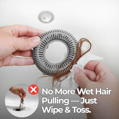 Hair Catcher for Shower Drain & Bathtub – TubRing Pop-Up Drain Protector & Strainer, Reusable Silicone Stopper for Bathroom Clog Prevention, Fits 1.85"–2.16" Drains | Gray