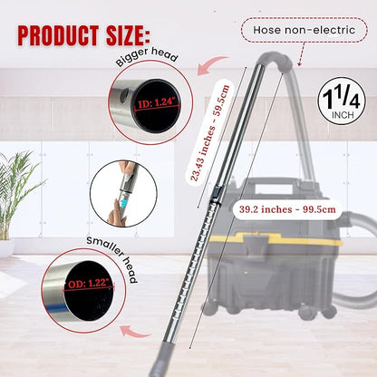 1.25 Inch Stainless Steel Vacuum Extension Wand Compatible with Vacuums using 1 1/4 Inch (1.25in) 32mm Accessories - 1 1/4 Vacuum Extension Tube for Shop Vac (Stainless Steel Extension Wand)