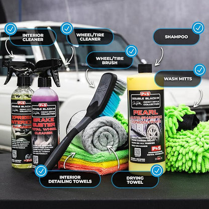 The Rag Company - Complete Car Cleaning Kit - Includes Car Wash Soap, Wheel Cleaner, Interior Car Cleaner, Wash Mitt + Pad, Drying Towel, Microfiber Towels, Wheel Brush - 10 Piece Kit