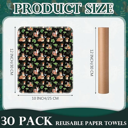Redbaker 30 Pcs Reusable Paper Towel Paperless Towel with Cardboard Roll Reusable Cloth Paper Napkins for Kitchen Washable Napkins Fit on All Holder Roll Home Household Clean(Animal,10 x 12 in)