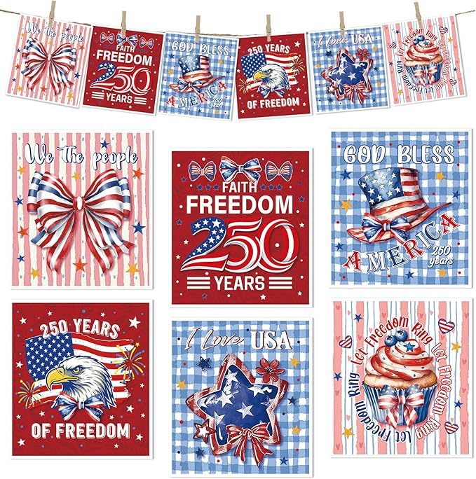Patriotic Swedish Kitchen Dishcloths, 6 Pack 250th Anniversary USA Dish Cloths Towel, Reusable 4th of July Sponge Cleaning Cloths for Independence Memorial Day Home Decoration Gifts 7 x 8 in
