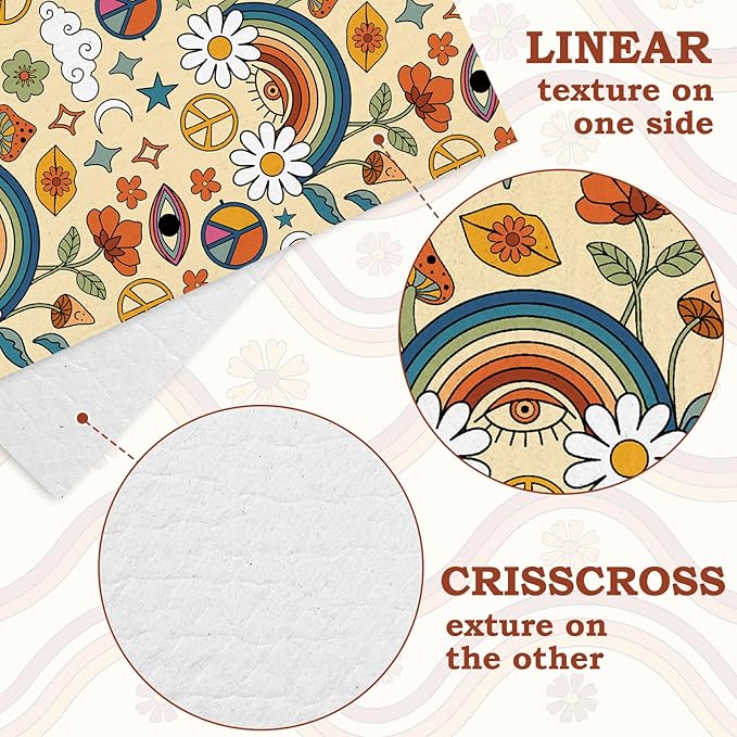 Whaline 6 Pack Retro Floral Swedish Dishcloths Vintage Boho Rainbow Flower Cotton Kitchen Towel Reusable Washable Dish Towel for Counter Cleaning Baking Cooking, 6.9 x 7.7 Inch