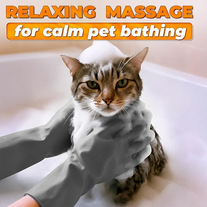 Cat and Dog Shampoo Gloves with 3000 Soft Bristles – 2-in-1 Dog Bath Gloves 11.6", Durable Silicone, Saves Shampoo | Massage, Grooming & Clean Wet or Dry – Made for Every Breed and Coat Style (Grey)