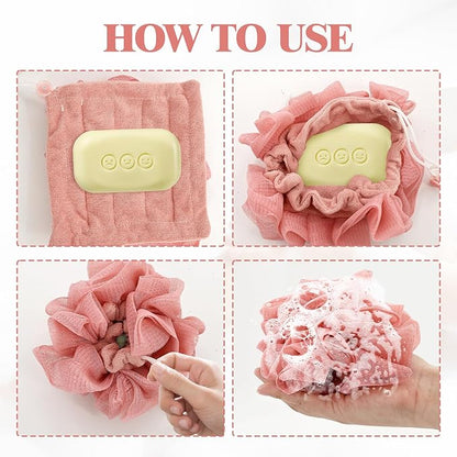 3 Pcs Soap Bar Loofah, 2 in 1 Bar Soap Loofah Pouch Can Hold Soap Effective Exfoliation for Bathing (Khaki+ Beige + Pink)
