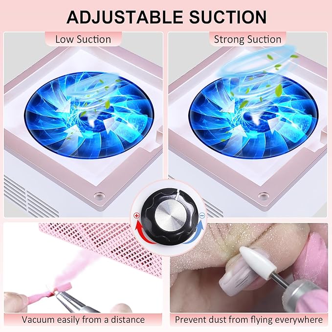 80W Nail Dust Collector LEDSUUEI: Super Powerful Dust Collector Nail Tech with Reusable Filter Adjustable Nail Vacuum Dust Collector Electric Dust Suction Machine for Acrylic Gel Nail Polishing