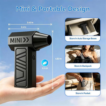 Mini Handheld Blower Hand held Mini Turbo Fan Rechargeable Air Duster Electric Compressed Air Duster Snow Blower Cordless 105000 RPM 4-Gear Adjustable for Car/Computer/Keyboard/Home/Outdoor