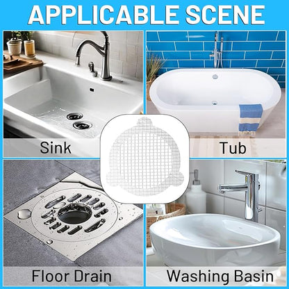 50 PCS Disposable Shower Drain Hair Catcher 3.54 Inches Round Drain Hair Catcher Stickers for Bath & Kitchen - Hair Catcher Shower Drain Cover for Human & Pet Hair - Mesh for Bathtub & Laundry