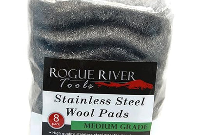 434 Stainless Steel Wool (8 pad Pack) - Medium Grade - by Rogue River Tools. Made in USA, Oil Free, Won’t Rust. Choose from All Grades!