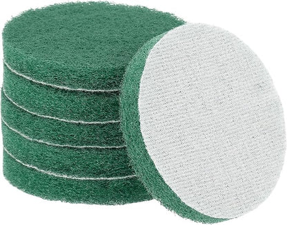 HARFINGTON 6pcs Scrubber Scouring Pads 180 Grits 3 Inch Drill Power Brush Hoop and Loop Surface Conditioning Disc Drill Scuffing Disc Scrub Pads for Home Kitchen Cleaning, Green