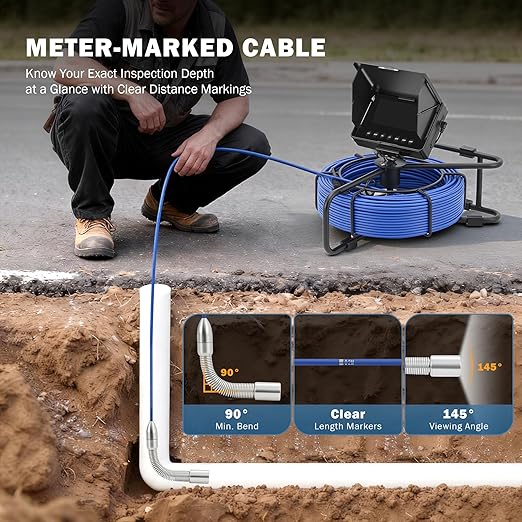 ZELCAN 4.3" Sewer Camera, Sewer Inspection Camera with 100 ft. Cable & Length Markers, Waterproof Drain Pipe Camera with 32GB Card 12 LED Lights, Rechargeable Plumbing Camera for Sewer Pipe Drain