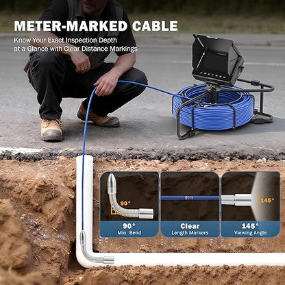 ZELCAN 4.3" Sewer Camera, Sewer Inspection Camera with 100 ft. Cable & Length Markers, Waterproof Drain Pipe Camera with 32GB Card 12 LED Lights, Rechargeable Plumbing Camera for Sewer Pipe Drain