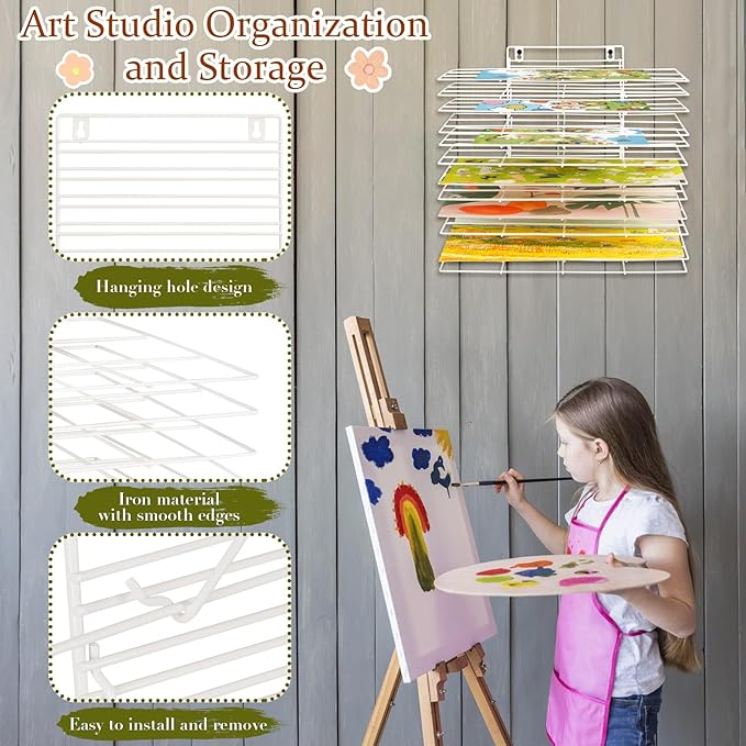 Art Drying Rack for Classroom Paint Drying Rack Small Wall Art Storage Rack with 12 Removable Shelves for Classrooms and Art Studios (White, 12 Shelves)