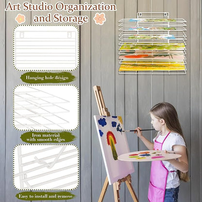 Art Drying Rack for Classroom Paint Drying Rack Small Wall Art Storage Rack with 12 Removable Shelves for Classrooms and Art Studios (White, 12 Shelves)