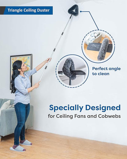 Feather Duster Kit with 5.6ft Extension Pole, 4 Dusting Brush for Cleaning Home Wall Ceiling Fan Cobweb, Microfiber Static Washable Dusters, Black Dark Gray