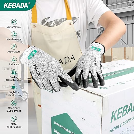 Kebada C2 Cut Resistant Gloves, ANSI A2, PU-Coated Work Gloves with Grip, Touchscreen Compatible, Ideal for Safety Protection & Anti-Cut Tasks, 12 Pairs, Small
